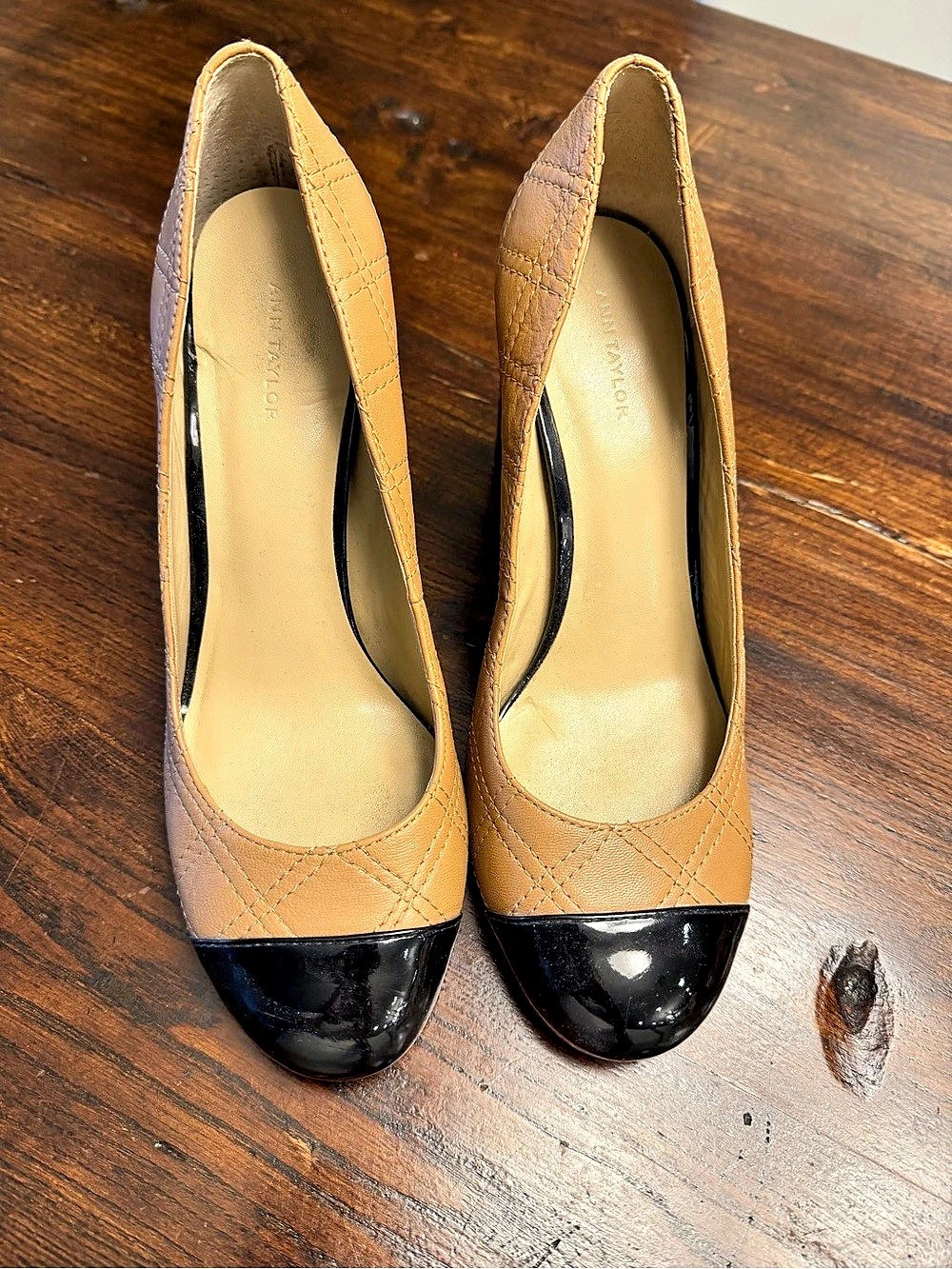 Ann Taylor Quilted Patent Toe Heels Brown & Black US 7.5